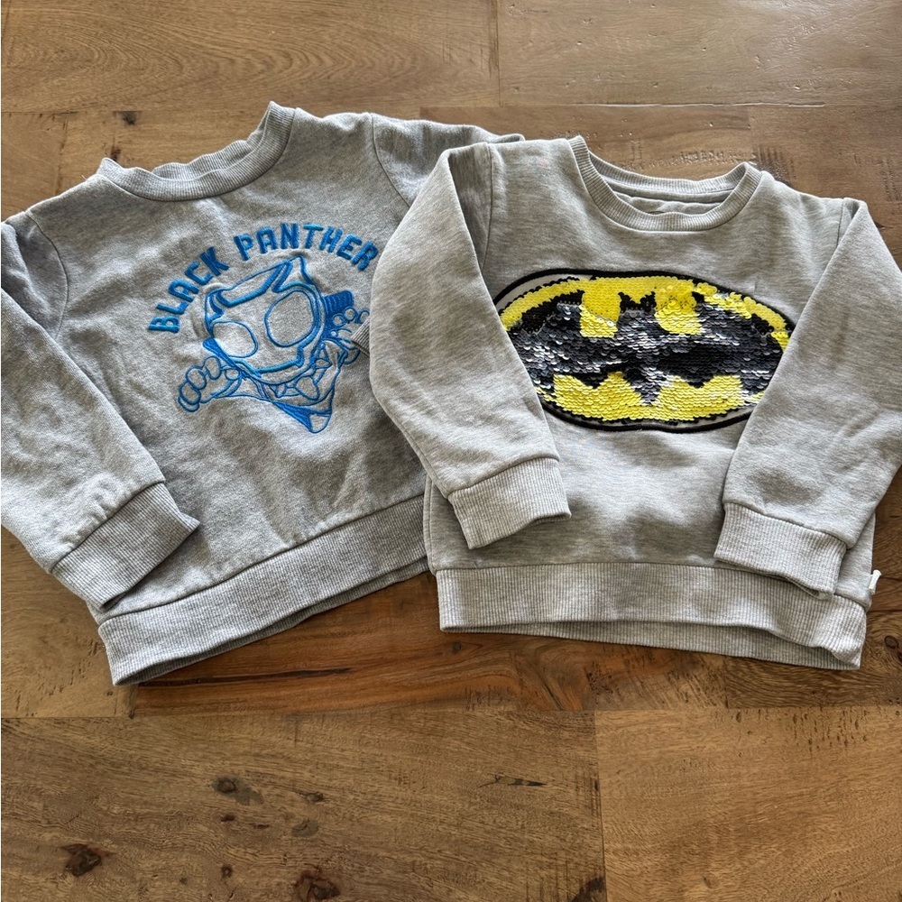 Bundle Kids Gray Superhero Sweatshirts - Black Panther & Batman